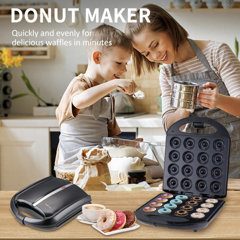 Home Donut Maker 16 Doughnuts 1400W Double-Sided Heating Breakfast Machine with Non-Stick Surface for Breakfast, Snacks, Desserts & More