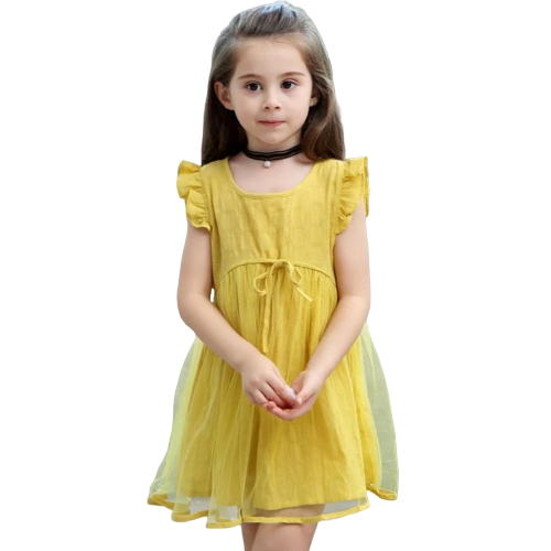 Girls Dress Children Cotton Voile Princess Party Ball Gown Baby Clothing Fly Sleeve Light Yellow Girl Tutu Dresses For 2-8 Year
