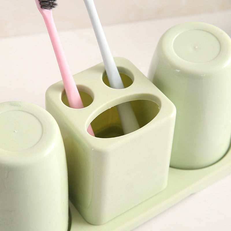 Double Toothbrush Cups Toothpaste Holder Set with Stand Bathroom Organizer Rack