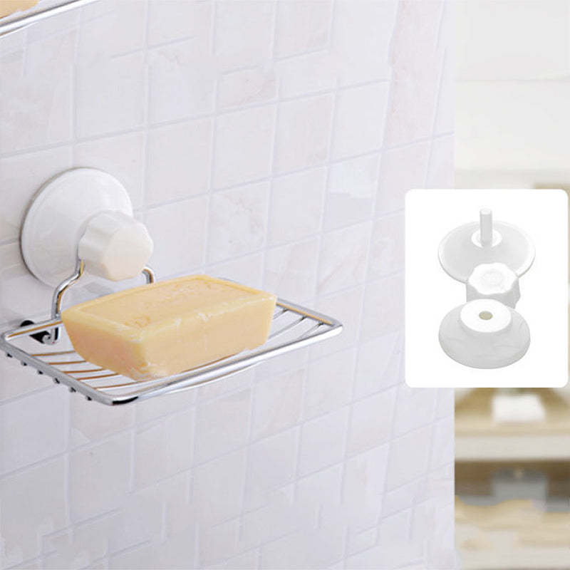 Bathroom Kitchen Wall Mount Soap Sponge Holder Suction Cup Rack Hollow Shelf