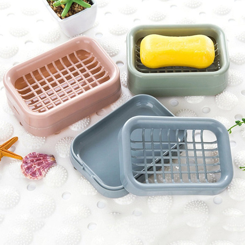 Double Layer Grid Draining Soap Box Case Holder Stand Plastic Bathroom Accessory