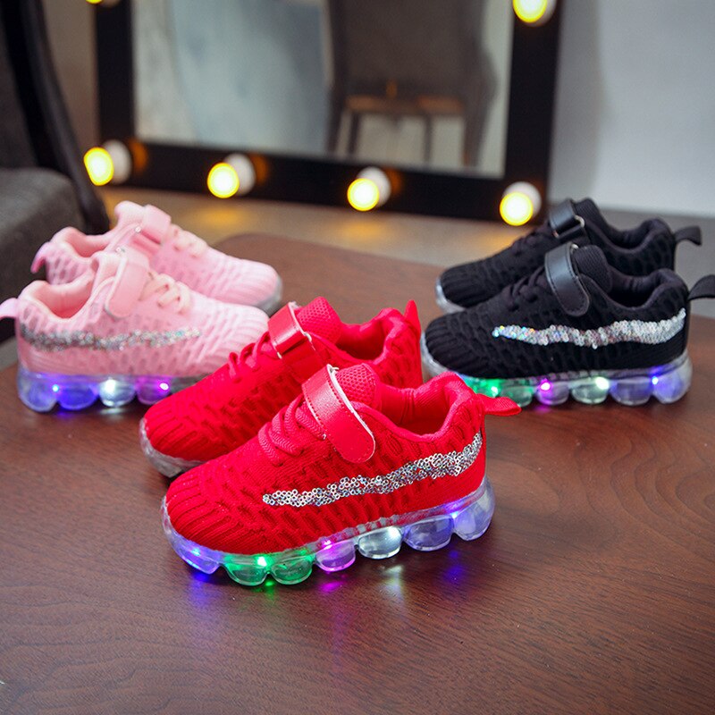 LED lighting children's shoes 2023 autumn new boys casual sports shoes girls soft bottom shoes crystal shoes luminous