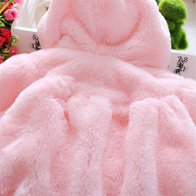 Newborn Infant Toddler Baby Girl Coat Cute Rabbit Ear Children Jacket Thick Hooded Fur Winter Autumn Warm Coats Cartoon Clothes
