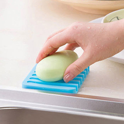 Flexible Bathroom Silicone Soap Dish Storage Holder Soapbox Plate Tray Drain