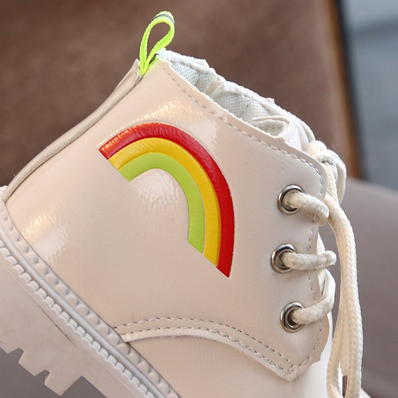 children's boots boys Korean version of the solid color leather Martin boots children's side zipper rainbow single boots tide